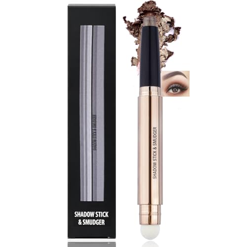 Image of Mocha Brown Dual-Ended Cream Eyeshadow Stick & Smudger – Waterproof Long Lasting Shimmer Eye Shadow Pencil with Built-In Sponge Blender, Smooth Blendable Texture for Smoky Eye Makeup