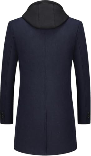 Lamgool Men's Winter Long Coat Wool Blend Single Breasted Overcoat With Removable Hood3