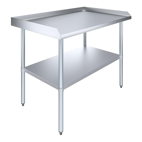 AmGood Commercial Work Table with Backsplash and Sidesplashes | Height: 35" | Stainless Steel Prep Table for Kitchen, Restaurant, Garage, Laundry | NSF (48" Long x 30" Deep)