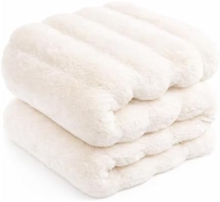 Touchat Luxury Faux Rabbit Fur Throw Blanket for Couch, Super Hea...