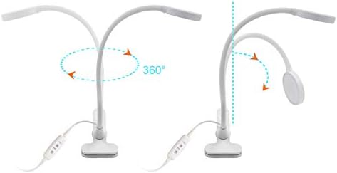ENUOTEK Clip On 4W Dimmable LED White Desk Lamp Flexible Gooseneck Table Reading Light with Clamp, USB Port and Timer Function for Bed Study Laptop Maximum 350Lm Eye Care Daylight Lighting