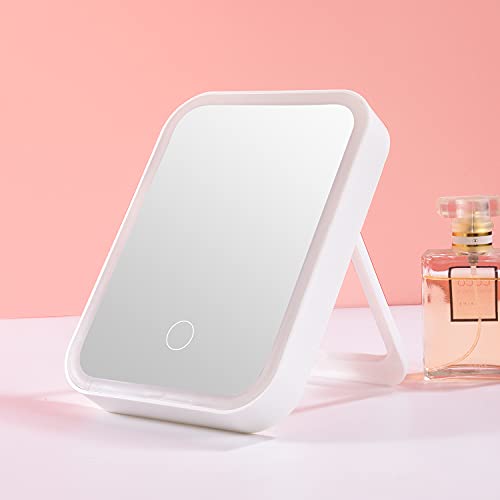 Espejo de maquillaje rectangular con luces LED blanco