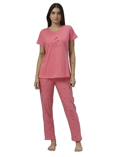 Image of DZZO Women's Cotton Printed Night Suit Set of T-Shirt & Pyjama, Night wear Dress, Relaxed wear for Women /Girls