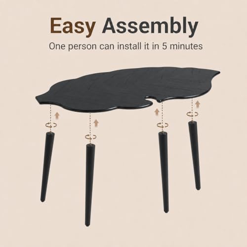 Image of HNY Modern Small Coffee Table for Living Room, Black Solid Wood Coffee Table Farmhouse Center Table, Leaf Floor Table End Table Side Table with Wood Leg Easy Assembly for Bedroom Home Office Cafe