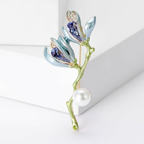 Image of Rhinestone Flower Brooch 18K Gold Plated Flower Floral Brooch Elegant Pearl Lapel Pin Costume Jewelry Thanksgiving Day Birthday Wedding Gifts for Mom Wife