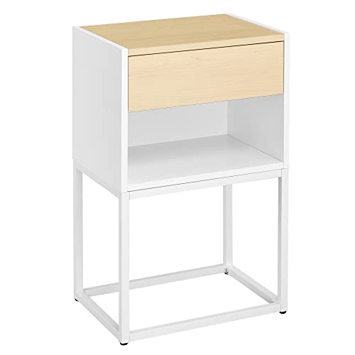 SEGENN Nachttisch ‎Weiß, Beistelltisch mit Schublade, Modern Design, Beistelltisch mit Ablage, Couchtisch, Holz Metall Cover