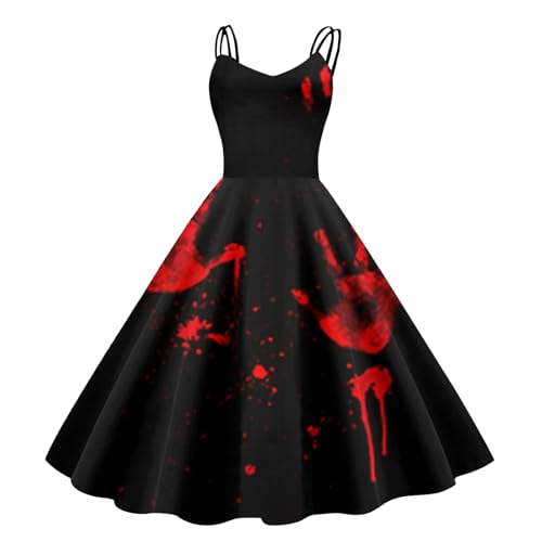 Generisch Disfraz de Halloween para mujer de tallas grandes, vestido de terror nupcial bruja calabaza, 2025 disfraz de Halloween de terror novia - espeluznante novia de terror esqueleto ropa roja