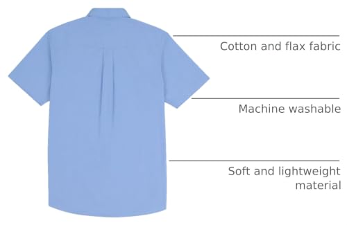 Image of JEKAOYI Mens Casual Linen Cotton Button Down Short Sleeve Shirts Cuban Camp Guayabera Beach Tops
