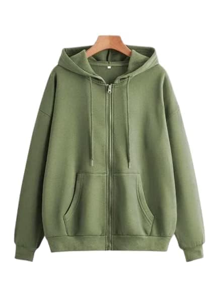 Image of Casual Solid Full Sleeves Women Stylish Hooded Neck Fleece Zipper Hoodie for Winter