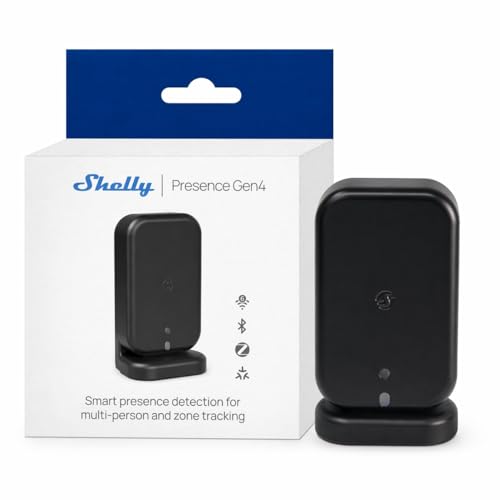 Shelly Presence Gen4 Schwarz – WLAN mmWave Radar Präsenzsensor & Anwesenheitssensor, 6 Personen & 10 Erkennungszonen, 42 m² Reichweite, Lichtsensor, Zigbee, Matter, Home Assistant, Alexa & Google
