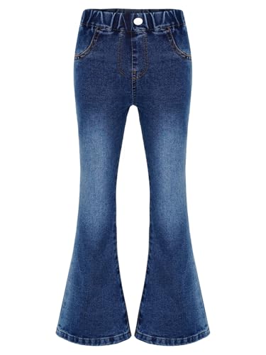 Girl's Flared Jeans for Teens Elastic Waisted Wide Straight Leg Bell Bottom Jeans Denim Pants with Pockets