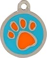 BWM Designer Customised Fashion Pet ID Tags Dog Tags | Dog Tag for Pets Laser Engraved & Personalised | ID Tags for Dogs & Cats | Durable & Strong Steel Split Ring - Orange Paw, Medium