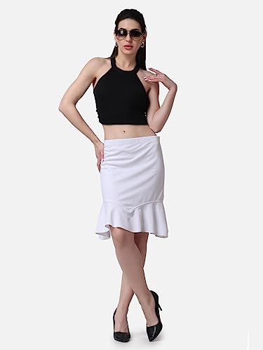 Image of POPWINGS Casual Twill Frill Knee Length Pencil Skirt for Women || Stylish Summer Skirt for Women || Knee-Length Skirt for Women || Semi-Formal Women Skirt