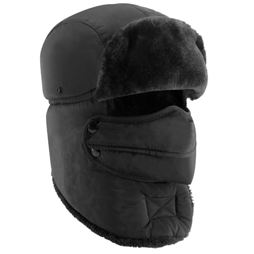MeOkey Gorro de Invierno Unisex, Gorros de Aviador Trapper Sombrero de Esquí Ruso Térmico Hombres Mujers con Orejeras Mascara, A Prueba de Viento para Ciclismo Senderismo Deportiva al Aire Libre