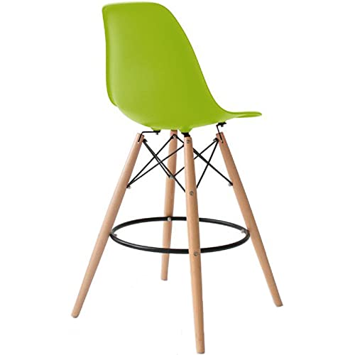2Xhome Set Of 2 Modern 28" Plastic Barstools With Wooden Dowel Legs, Contemporary Armless Counter Stools With Back And Footrest, Green #TOP4