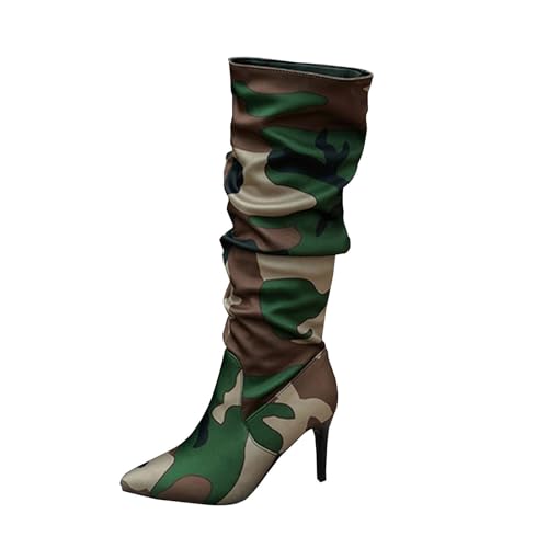 AEGJEGVD Boots for Women,Womens Knee High Boots,Middle Tube Boot Camouflage Leopard Print Platform High Heel Boot Winter Comfortable Casual Shoes Size 3-7