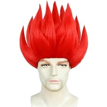 ANOGOL Hair Cap+ Red Spiky Wig Short Layered Wigs Red Cosplay Wig Fluffy Layered Wigs Spiked Funny Hair Short Crazy Coatume Mens Redish Anime Outfit for Halloween Party