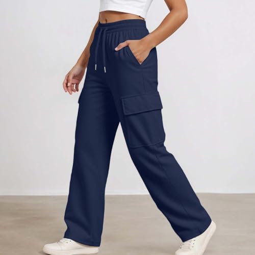 Girls Cargo Sweatpants Kids Wide Leg Elastic Waist Drawstring Baggy Joggers Lounge Athletic Pants with Pockets 4-14Years2
