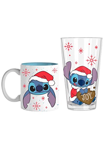Silver Buffalo Lilo & Stitch Santa Hat Snowflakes Coffee Mug and Pint Glass Standard