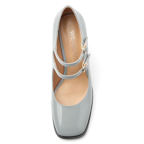 Women's High Heel Mary Jane Single Shoes, Chunky Heel Square Toe Pumps for Women, Closed Toe Work Party Dress Shoes3