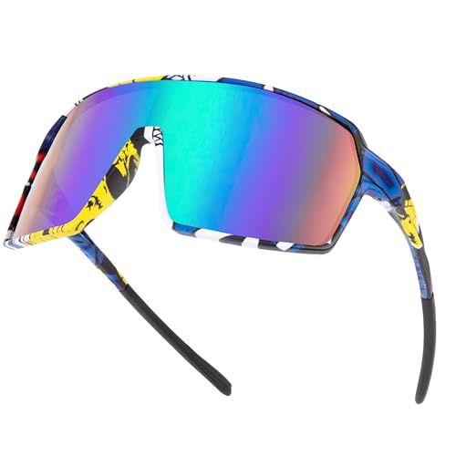 Heveer Fahrradbrille Sonnenbrille Herren Polarisierte Sportbrille UV400 Schutzbrille mit Farbigen Rahmen für Reiten Laufen Sport im Freien Grün