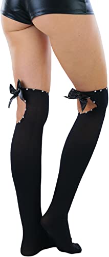 Image of ToBeInStyle Women's Opaque Knee High Nylon Fashion Socks Solid & w /Front Satin Bow
