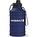 HYDRATE Botella de agua de acero inoxidable de 2,2 litros – Azul Medianoche – Botella de agua de metal sin BPA – Práctica correa de transporte de nailon y opciones de tapón de rosca a prueba de fugas