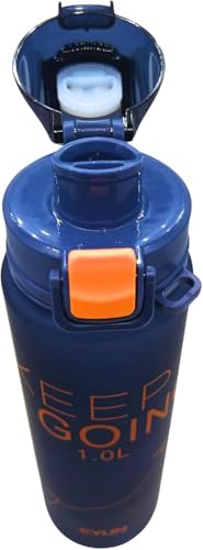 Image of Imported Keep Going Water Bottle,1 .0L Capacity, Flip Top Lid, Wide Spout, Motivational Design, Navy Blue,shock proof.