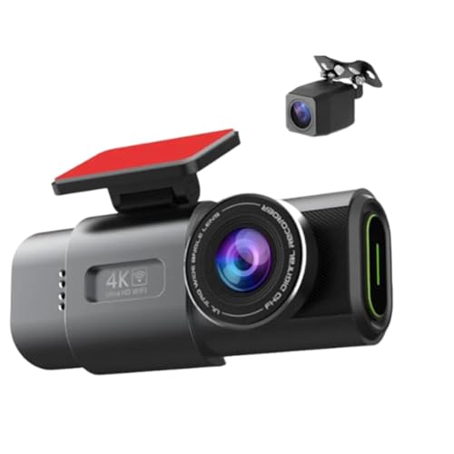 Knoruley 4K Dashcam Mini Cámara Grabadora GPS WiFi 64G Estacionamiento Lente Dual con 1080p Retrovisor Cámara Visión Caja Negra para Coche
