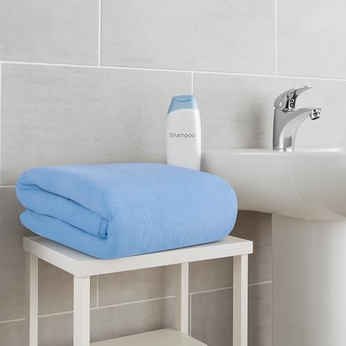 Image of Cotton Bolls Textiles Microfiber Towels for Bath Large Size-Super Soft Coral Fleece Bathing Towel with Hook Quick Dry Super Absorbent-Bath Towel for Men and Women-70x140 cm (Blue, Pack of 1)