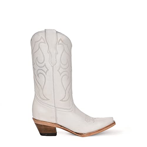CORRAL TEEN TN WHITE EMBROIDERY, SNIP TOE, LEATHER Sole, 10.7" Shaft, COWHIDE Leather, WESTERN BOOT, WHITE T0143 Size4