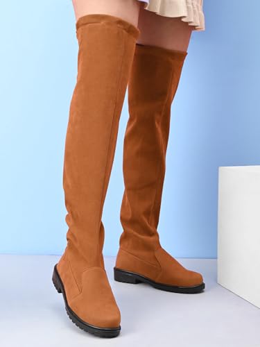 Image of XE Looks Women's Over-the-Knee Long Boots | Stylish Suede Finish with Tie-Up Detail | Comfortable Block Sole Winter Footwear for Girls and Women