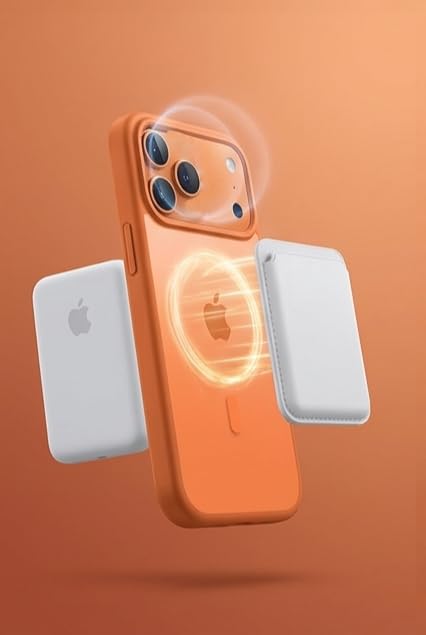 Image of Elzzi Magnetic Magsafe for iPhone 17 Pro Max Case (Compatible with MagSafe) Slim Translucent Matte Shockproof with Anti-Fingerprint Phone Case, Cosmic Orange