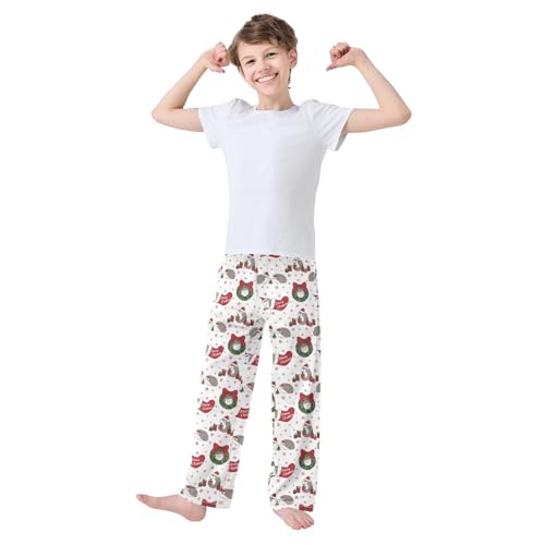 ZZXXB Merry Christmas Hedgehog Snow Boys Long Pants Soft Trousers Elastic Waist Kids Lounge Bottoms with Pockets S-XL2