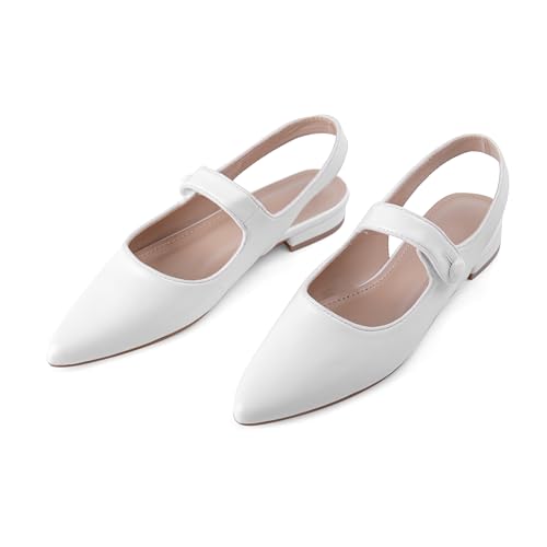 Mary Jane Pump Shoes for Women Slingback Pointed Closed Toe Mary Jane Flats Cute Ballerina Shoes Dressy Ballet Flats Low Chunky Block Heels3