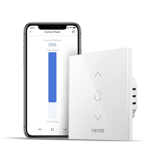 Meross Interruptor de Cortina, Interruptor de Persianas LED Inteligentes WiFi (Necesita Cable Neutro) Compatible con Alexa y Google Assistant, Control por Porcentaje, 2.4GHz