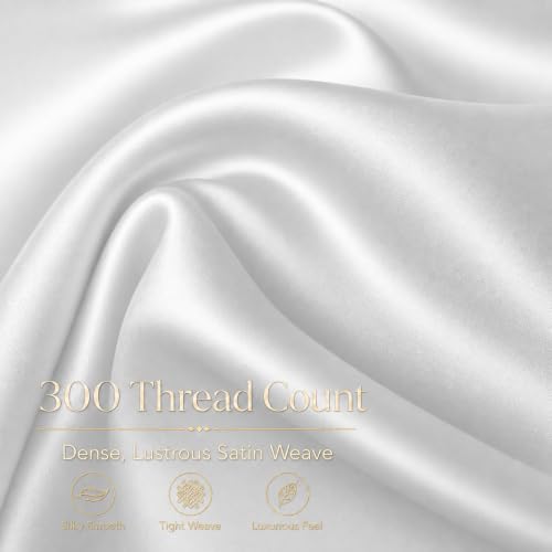 Image of Cloth Fusion Flat Satin Bedsheet Double Size 90x100 inch | White, 2 Pillow Covers, 300 TC, Glossy Finish, Smooth on Hair and Skin, Gift for Couples, Wedding & Anniversary