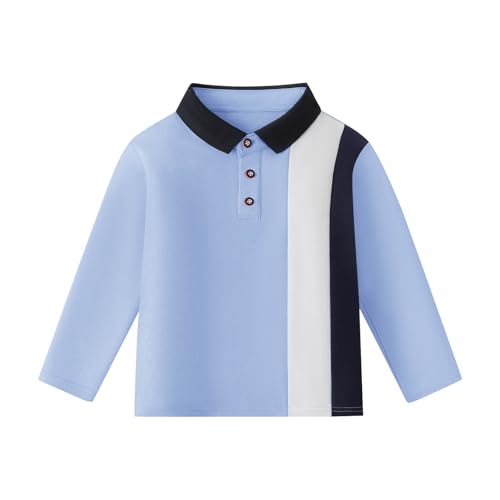 Kids Long Sleeve Cute Button Up Golf Shirts Color Block Loose Lapel Casual Tops for Boys Girls 3-15 Years