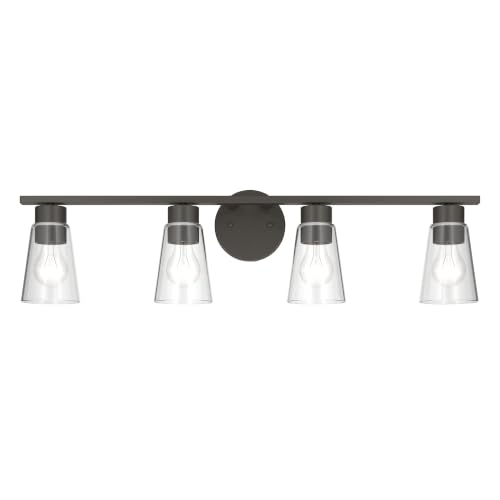 Image of Kichler Stamos 31.25 inch 4-Light Soft Modern Vanity Light with Clear Glass in Olde Bronze, (8.25 inch H x 31.2 5 inch W), 55122OZCLR