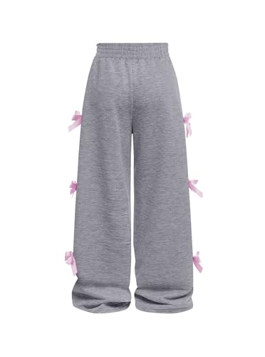 Girls Wide Leg Sweatpants High Waisted Drawstring Bow Side Baggy Cute Pants2