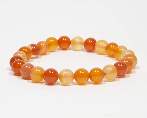 Image of Pachamama Essentials Natural Gemstone Bracelet 7-7.5 In Stretch Gems Stones 8mm Round - Beads Healing Crystals Quartz - Chakra Bracelet (Carnelian)