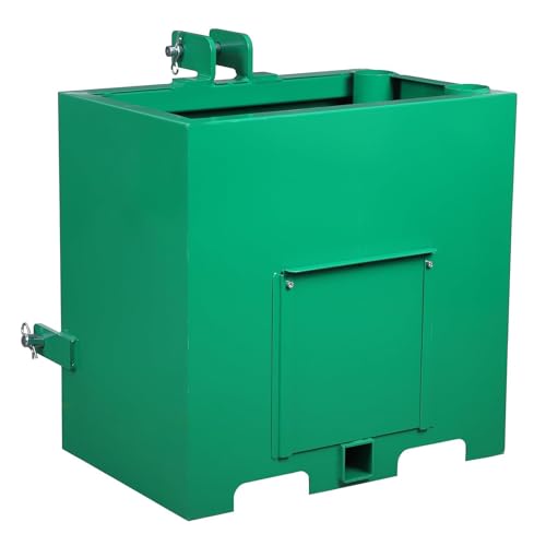 Ballast Box for Tractors with 800 LB Load Capacity and 5 Cu.ft Heavy Duty Steel Ballast Fits Category 1 Three Point Hitch with Standard 2 Receiver Rear Counterweight Attachment for Loader Work Green