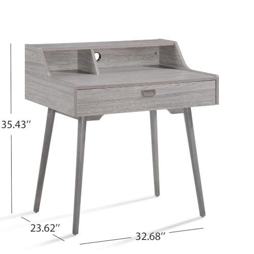 Image of Aero Study Desk Modern Writing Table with Storage Drawer and Built in Hutch | Workstation Vanity Table for Students | Space Gray
