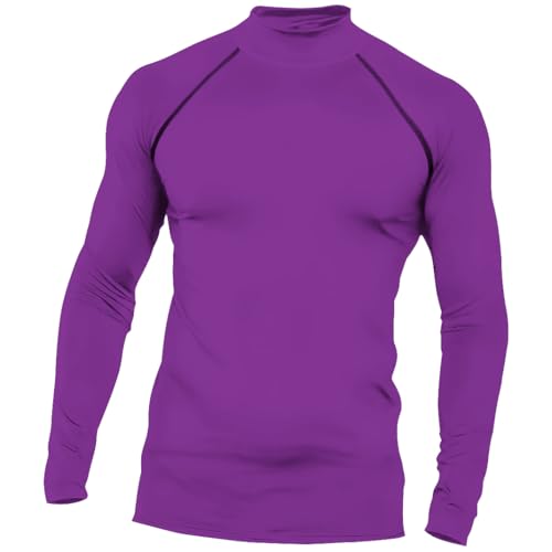 Red Plume Men's Compression Sports Long Sleeve Shirt Mock Turtleneck Undershirts Baselayer Athletic Running T-Shirts Tops Purple Large
