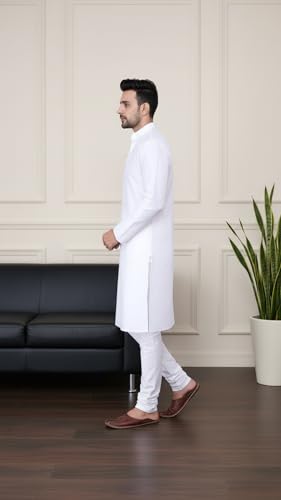 Image of SadreeMen's Silk Blend|Classic|Occassion|Ethinic|Full Sleeve|Mandirn Collor|Knee Length|Solid Colour|Light Weight|Comfort|Regular Fit Kurta Pyjama Set