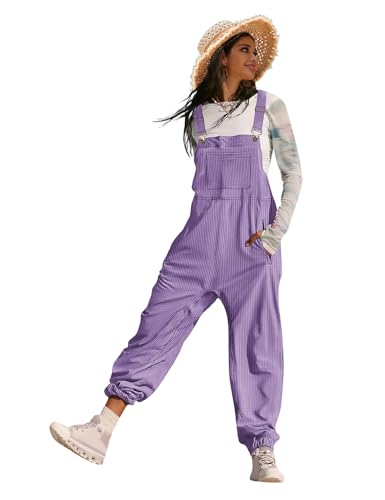 YESNO Women's Casual Corduroy Overalls Sleeveless Adjustable Straps Loose Harem Bib Jumpsuits for Women with Pockets M PCL Purple