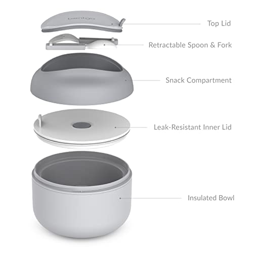 Bentgo Bowl - Insulated Leak-Resistant Bowl With Snack Compartment, Collapsible Utensils And Improved Easy-Grip Design For On-The-Go - Holds Soup, Rice, Cereal & More - Bpa-Free, 21.2 Oz (Gray) #TOP4