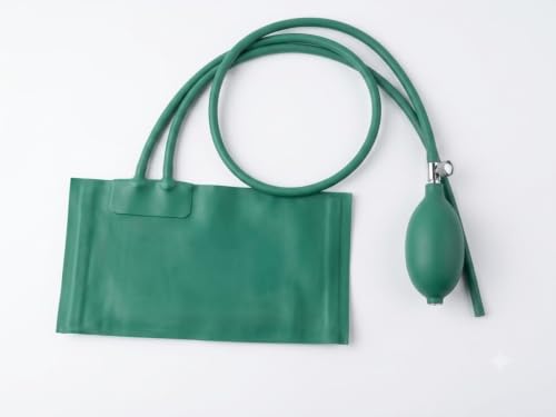 Image of BP Armlet With Bulb Metal valve - Manual Blood Pressure Monitor Cuff with Hand Pump Bulb & Valve - Universal 2-Tube System for All Brands - Durable Medical Grade Material (GREEN)