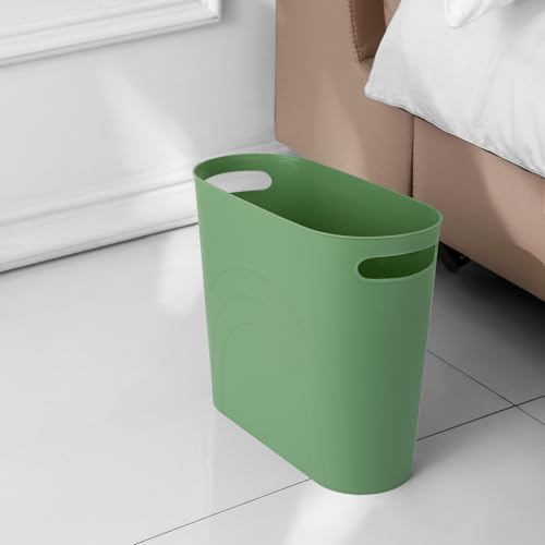 Image of rejomiik Small Trash Can, 3.5 Gallon Slim Garbage Can Plastic Waste Basket with Handles Container Bin for Narrow Spaces Bathroom, Bedroom, Kitchen, Office at Home, Green
