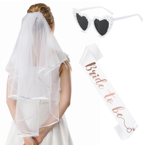Acessórios despedida de solteira, véu noiva despedida de solteira, Bride to Be Sash, óculos de sol coração DIY, Bride to Be Adorno Hen Night A3